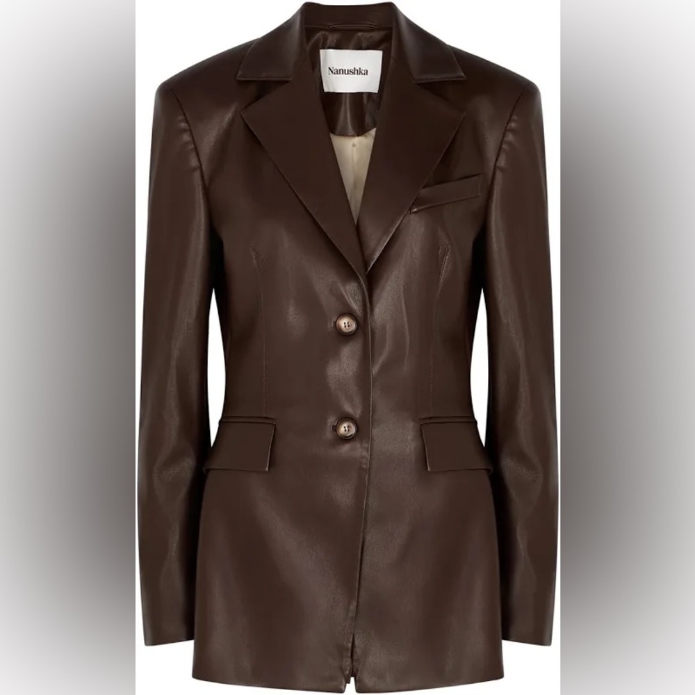 NANUSHKA Hathi Faux Leather Oversized Blazer in Brown